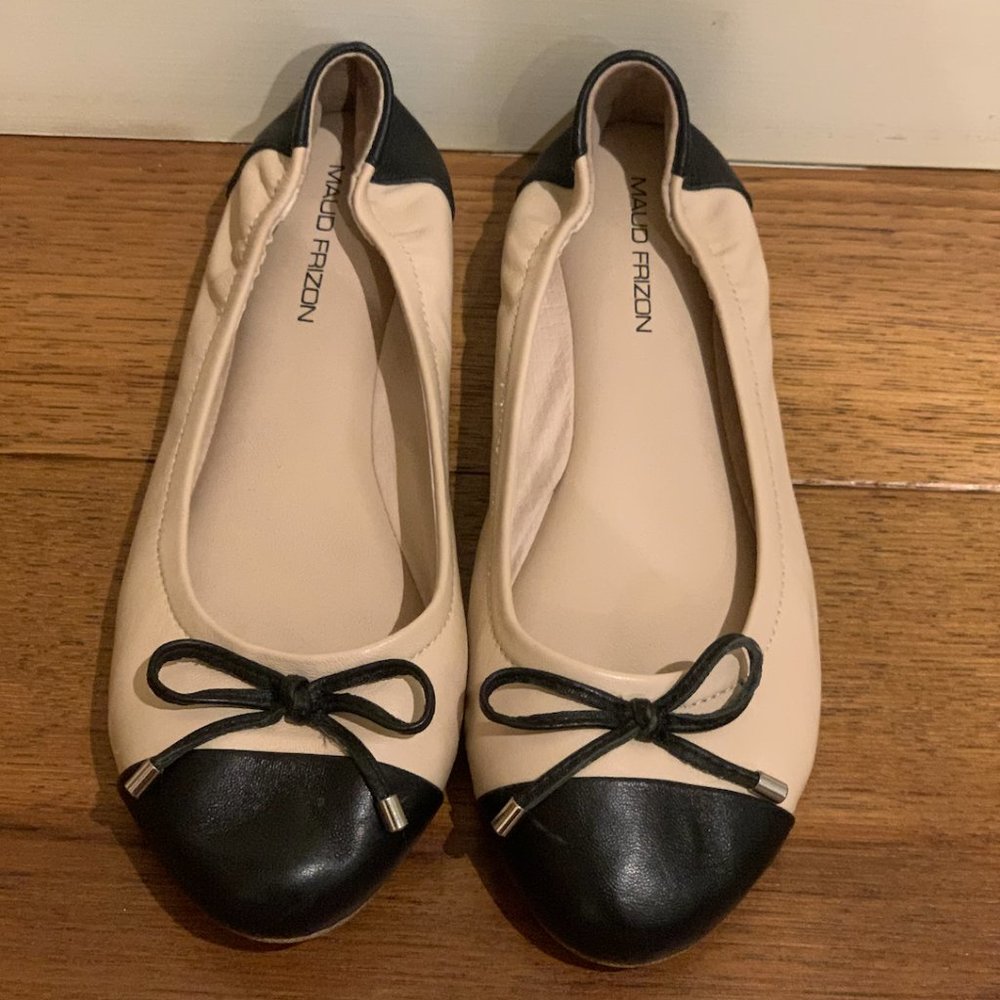Maud Frizon Black and Cream Bow Flats